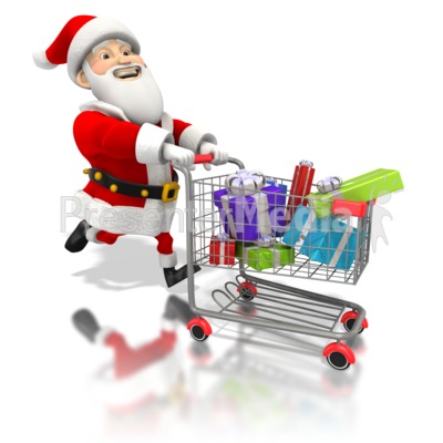 Santa Pushing Shopping Cart Presentation clipart