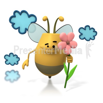 Bee Flying Holding Flower Presentation clipart