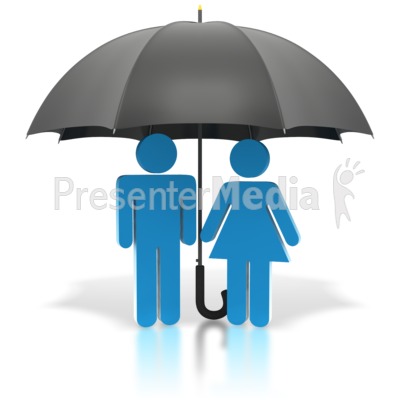 Couple Standing Under Black Umbrella Presentation clipart