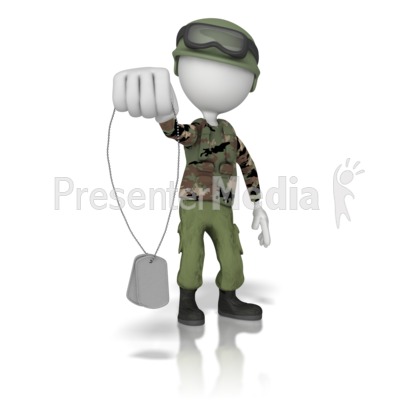 Army Character Holding Dogtags Presentation clipart