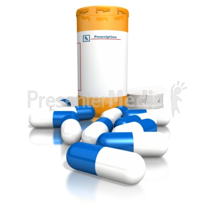 Orange Medication Bottle Blue White Pill Presentation clipart