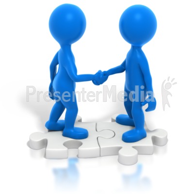 Two Blue Stickmen Handshake Puzzle Presentation clipart