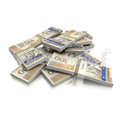 Canadian Hundred Dollar Bill Pile PowerPoint Clip Art