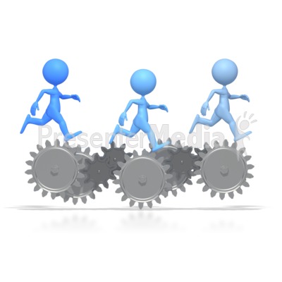 Stick Figures Running On Gears Presentation clipart
