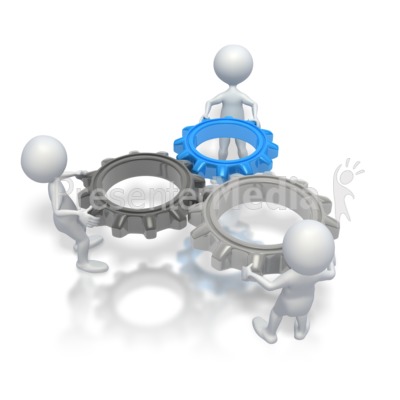 Stick Figures Holding Gears Presentation clipart