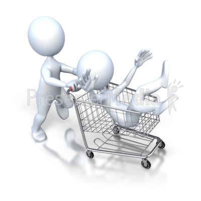 Stick Figure Pushing Guy Shopping Cart Presentation clipart