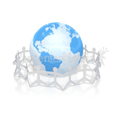 paper figures hold hands around globe Presentation clipart