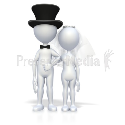 This clip art image shows a groom and bride