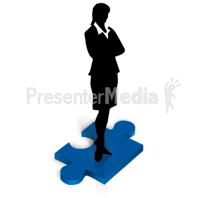 Businesswoman Stand Puzzle Piece Presentation clipart