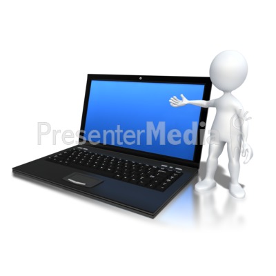 Stick Figure Standing By Laptop Presentation clipart