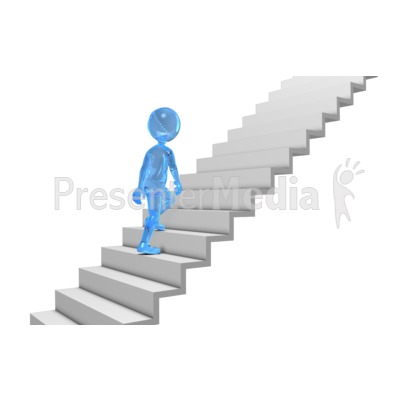 Glass Stick Figure Walking Up Stairs Presentation clipart