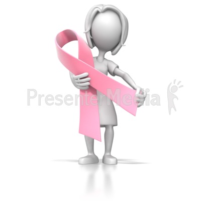 Stick Figure Lady Holding Pink Ribbon Presentation clipart