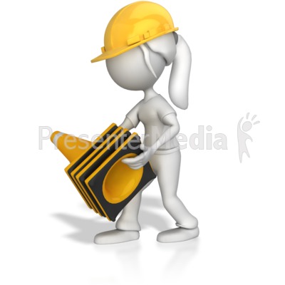 Woman Picking Up Construction Cones Presentation clipart