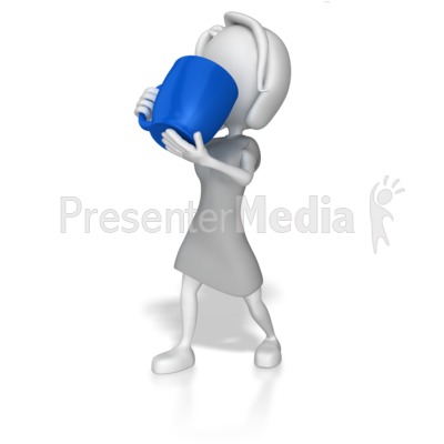 Woman Drinking out of Giant Coffee Cup Presentation clipart