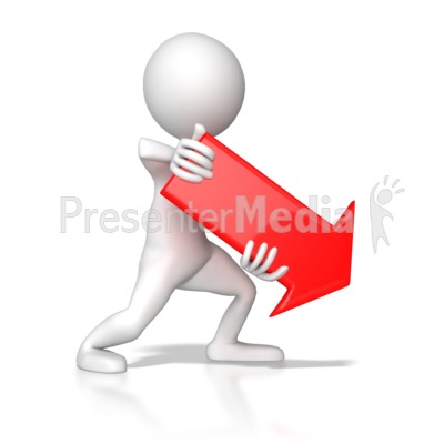 Stick Figure Pointing Red Arrow Down Rig Presentation clipart
