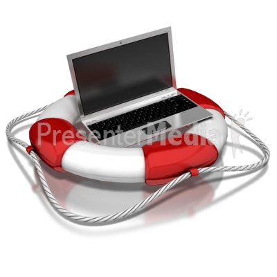 Computer In Life Preserver Presentation clipart