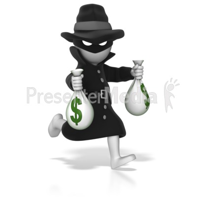 Thief Running With Money Bags Presentation clipart