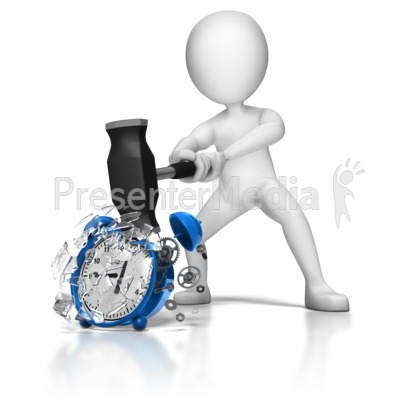 Stick Figure Smashing Alarm Clock Presentation clipart