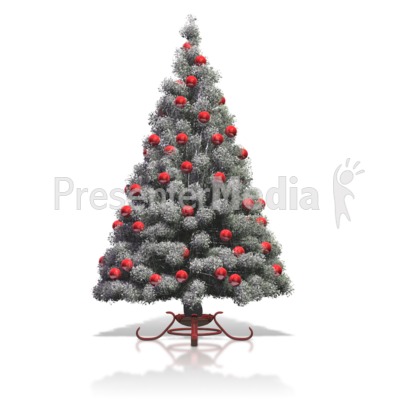 Flocked Christmas Tree Red Bulbs Presentation clipart