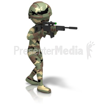 Camo Figure Holding Gun Presentation clipart