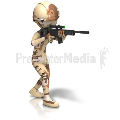 Desert Camo Figure Holding Gun Presentation clipart