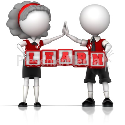 School Children Holding Learn Blocks Presentation clipart