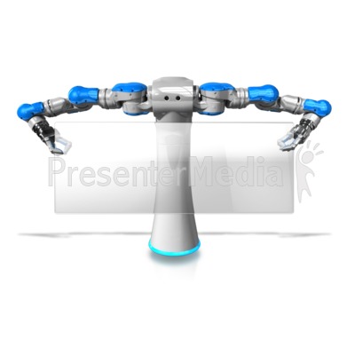 Robot Holding Glass Pane Sign Presentation clipart