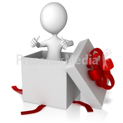 Stick Figure Popping Out Of A Present Presentation clipart
