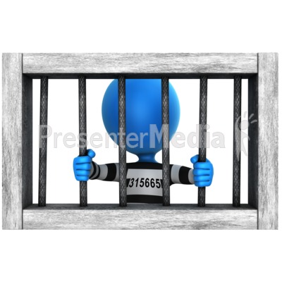 Prisoner Figure Behind Cell Window Bars Presentation clipart