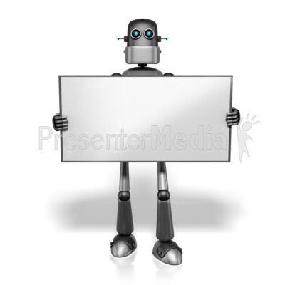 Retro Robot Holding Sign Presentation clipart