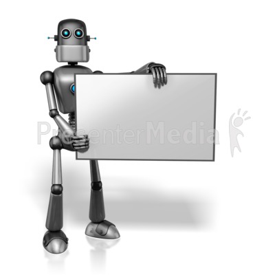 Retro Robot Holding Sign Right Presentation clipart