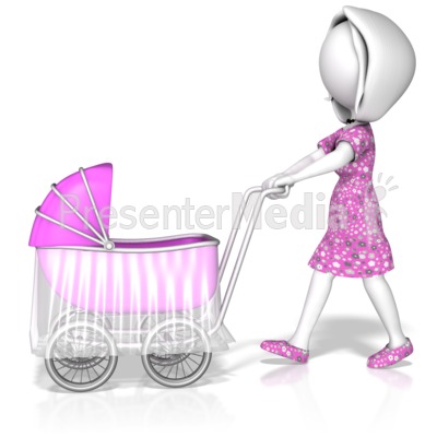 Woman Pushing Stroller Presentation clipart