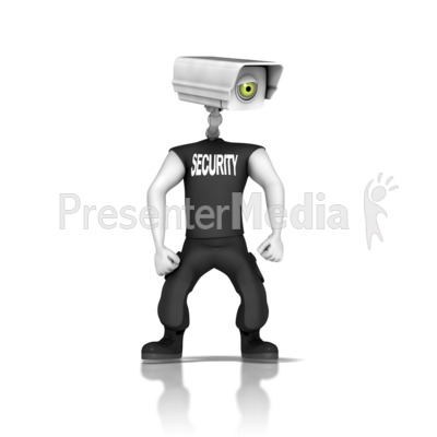 Guard With Security Camera Head Presentation clipart