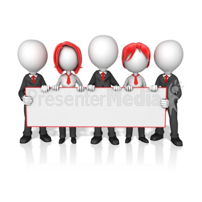 Business Worker Group Holding Long Sign Presentation clipart