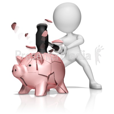Stick Figure Smashing Piggy Bank Presentation clipart