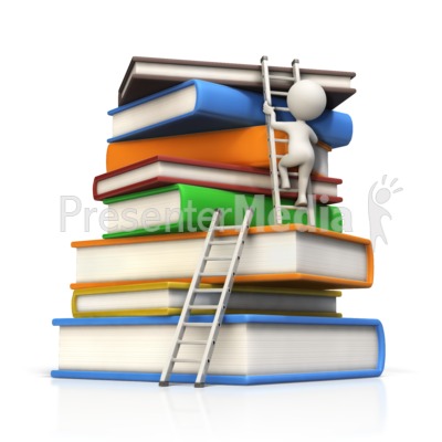 Figure Climbs Large Book Stack to Top Presentation clipart
