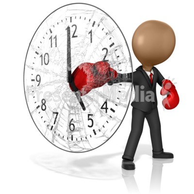 Business Boxer Punching Out Clock Presentation clipart