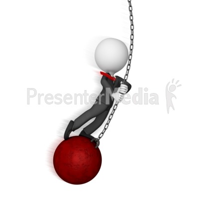Business Figure Swings on Wrecking Ball Presentation clipart