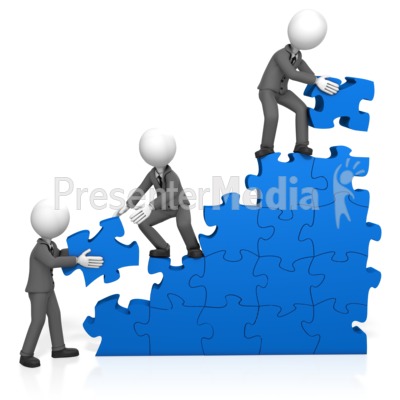 Businessmen Build Puzzle Stairs Presentation clipart