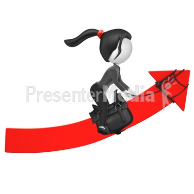 Businesswoman Figure Riding Up Arrow Presentation clipart