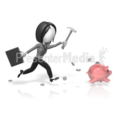 Business Woman Chase Piggy Bank Presentation clipart
