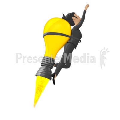 Businesswoman Flying On Idea Lightbulb Presentation clipart