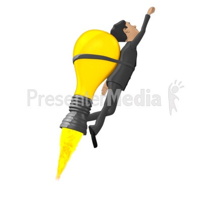 Businessman Flying On Idea Lightbulb Presentation clipart