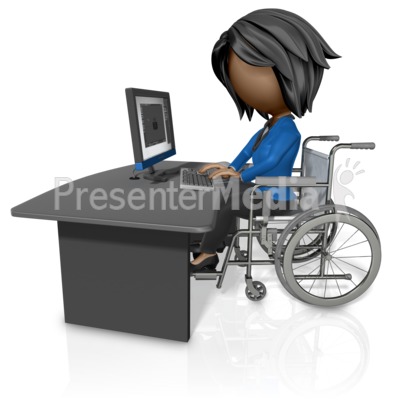 Woman In Wheelchair Working At Desk Presentation clipart