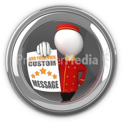 Bell Hop In Eyehole Holding Sign Presentation clipart