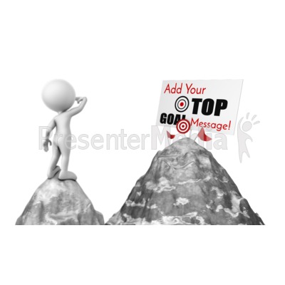 Figure Looking At Mountain Top Sign Presentation clipart