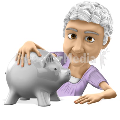 Old Bernice Holding Piggy Bank Presentation clipart