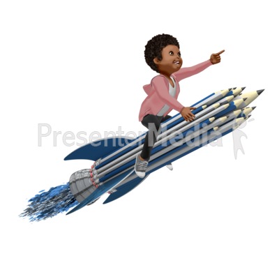Girl On Pencil Rocket Presentation clipart