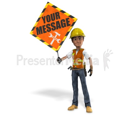 Construction Worker Holding Sign Presentation clipart