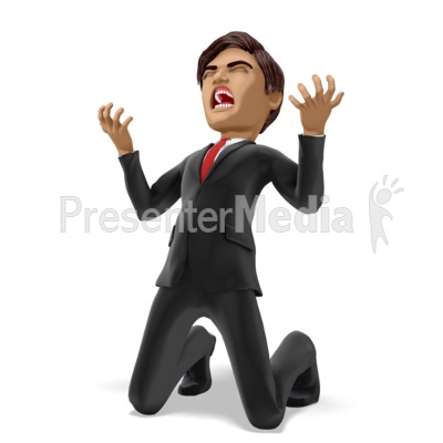 Businessman On Knees In Despair Presentation clipart